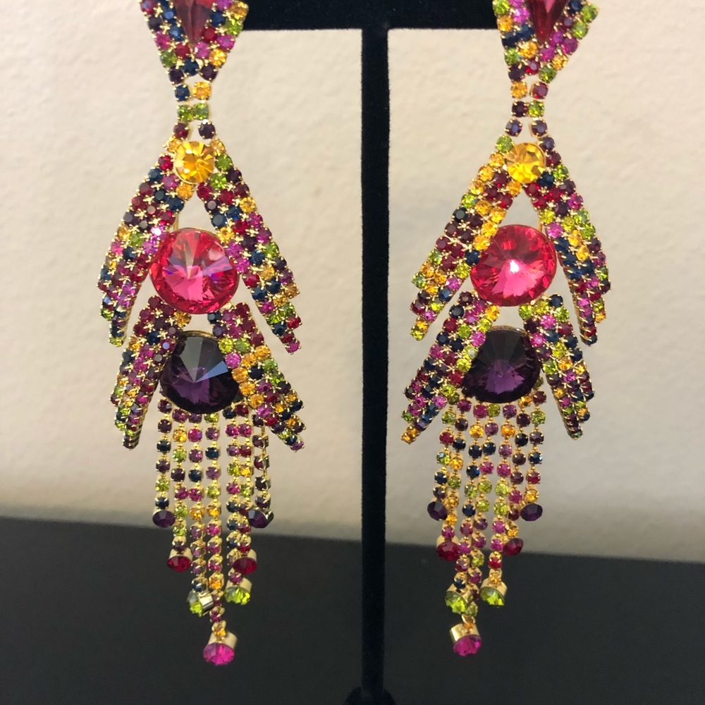 Pink multi colored rhinestone crystal earrings